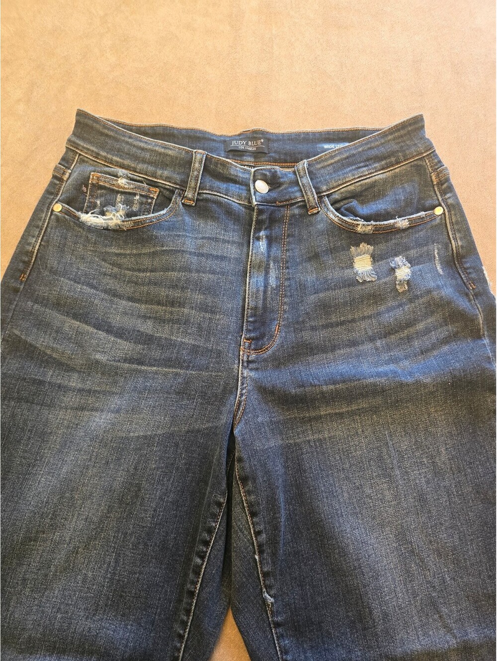 Judy Blue Wide Leg Medium Wash Distressed Denim Jean (14W)